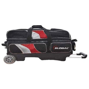 900 Global Deluxe 3 Ball Roller Bowling Bag Red Black Silver
